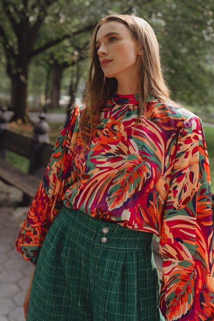 ADORING DEVOTION High Neck Tropical Print Blouse  DAME BOHEME
