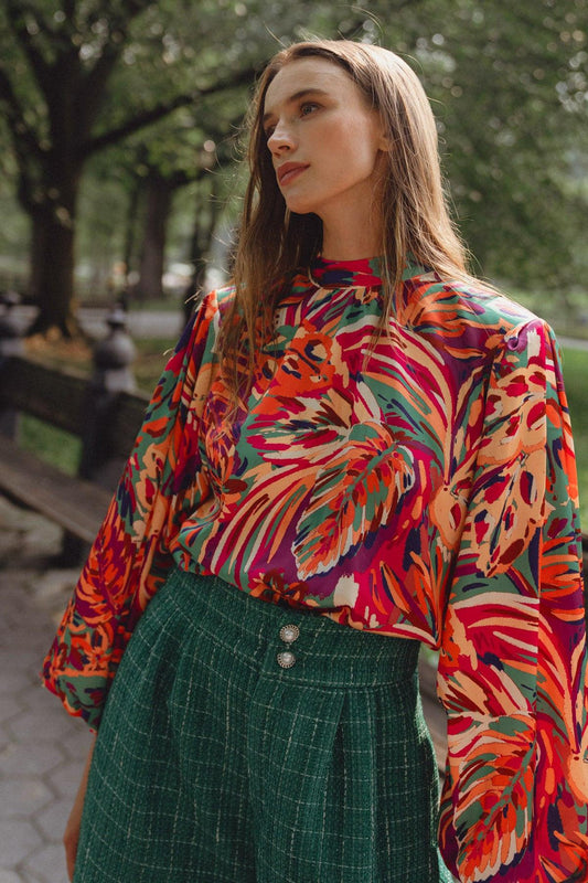 ADORING DEVOTION High Neck Tropical Print Blouse  DAME BOHEME
