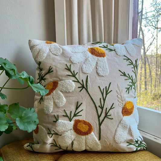 Daisy Embroidered Throw Pillow Cover  DAME BOHEME