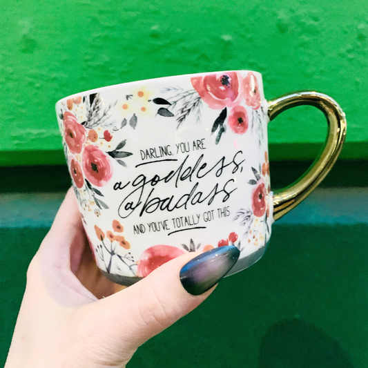 Darling You Are A Goddess A Badass Cozy Gold Handle Mug | Stoneware Coffee Tea Cup | 15oz  DAME BOHEME