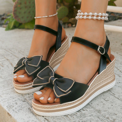 Peep Toe Bow Wedge Sandals Trendsi