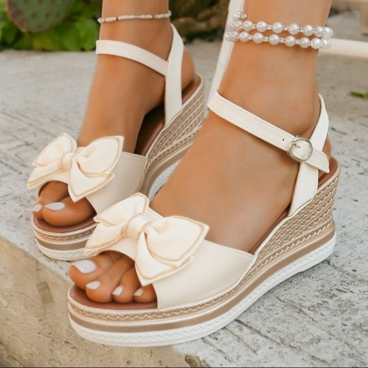 Peep Toe Bow Wedge Sandals Trendsi