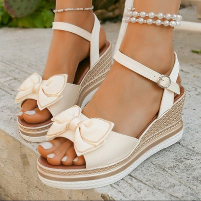 Peep Toe Bow Wedge Sandals Trendsi