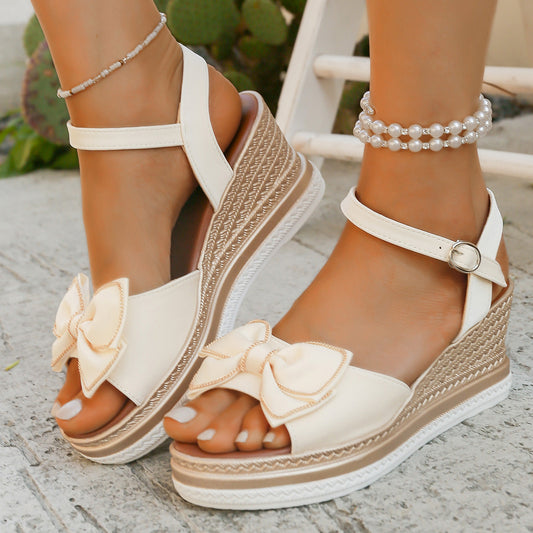 Peep Toe Bow Wedge Sandals Trendsi