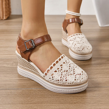 Round Toe Crochet Wedge Sandals Trendsi