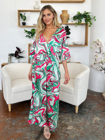 Double Take Full Size Half Sleeve Wide Leg Jumpsuit Trendsi
