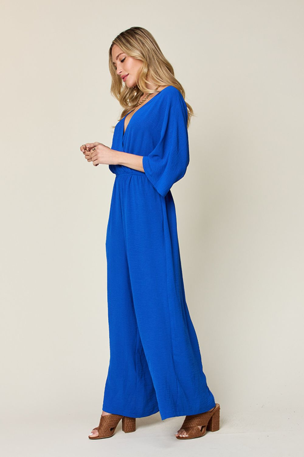 Surplice Wide Leg Jumpsuit Plus Size Trendsi