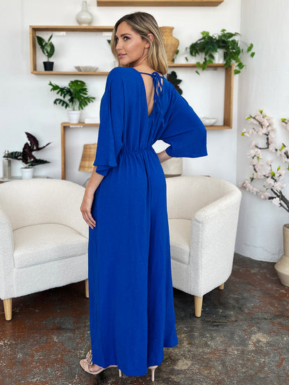 Surplice Wide Leg Jumpsuit Plus Size Trendsi