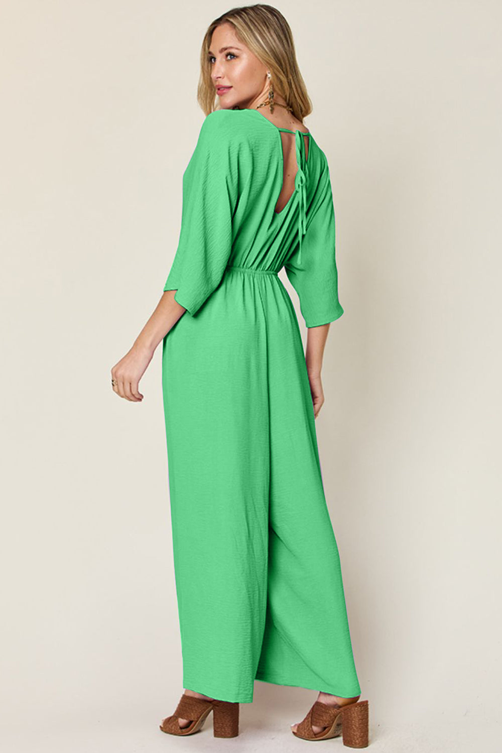 Surplice Wide Leg Jumpsuit Plus Size Trendsi