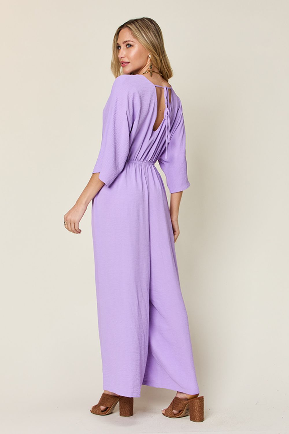Surplice Wide Leg Jumpsuit Plus Size Trendsi
