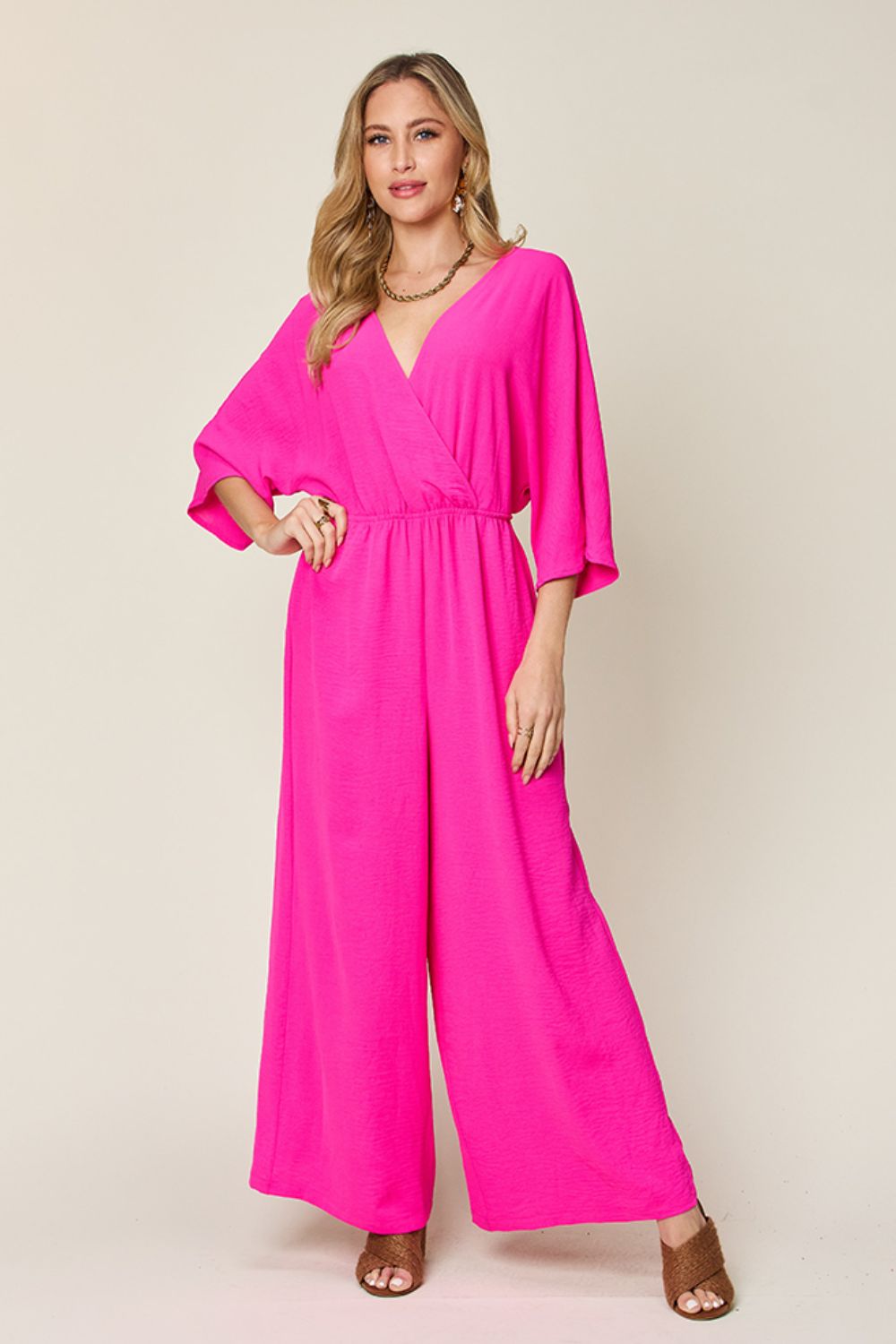 Surplice Wide Leg Jumpsuit Plus Size