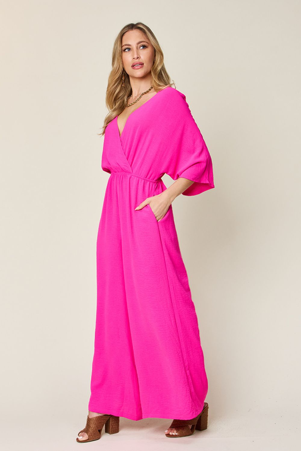 Surplice Wide Leg Jumpsuit Plus Size Trendsi