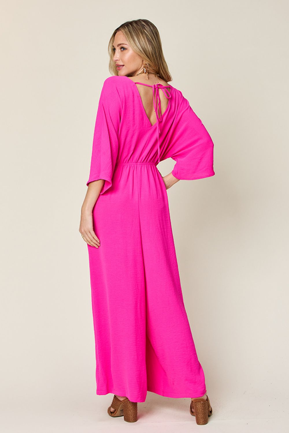 Surplice Wide Leg Jumpsuit Plus Size Trendsi