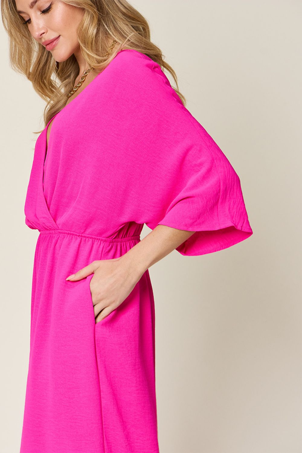 Surplice Wide Leg Jumpsuit Plus Size Trendsi