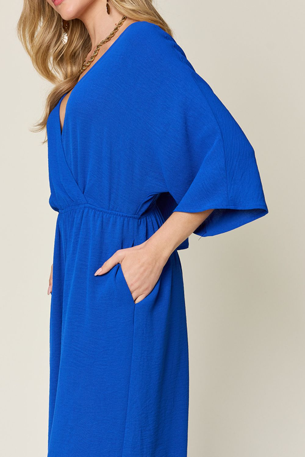 Surplice Wide Leg Jumpsuit Plus Size Trendsi