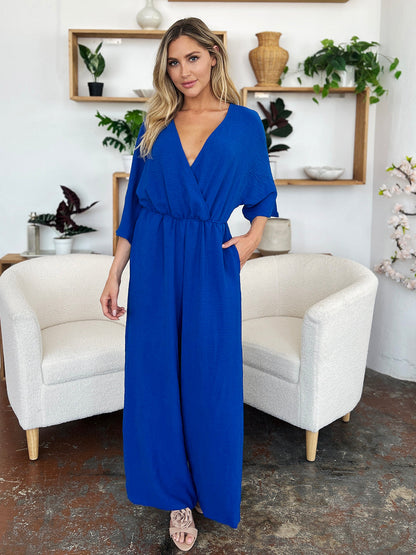 Surplice Wide Leg Jumpsuit Plus Size Trendsi