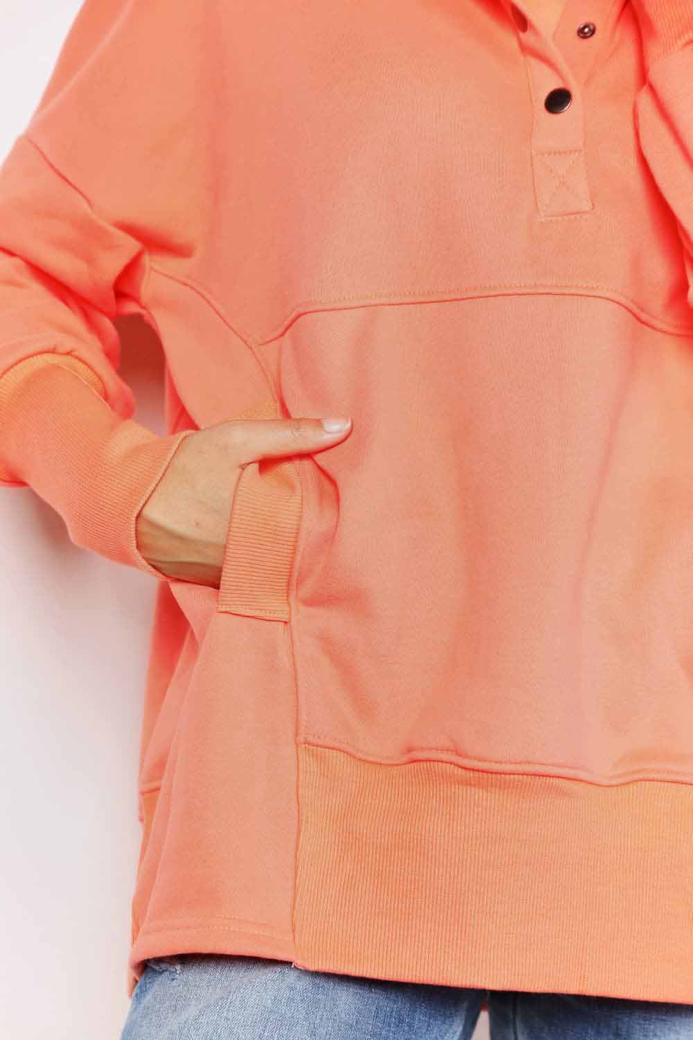Double Take Quarter-Snap Dropped Shoulder Hoodie Trendsi