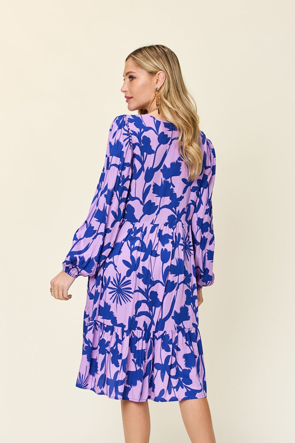 Double Take Two-Tone Printed Ruffle Boho Dress