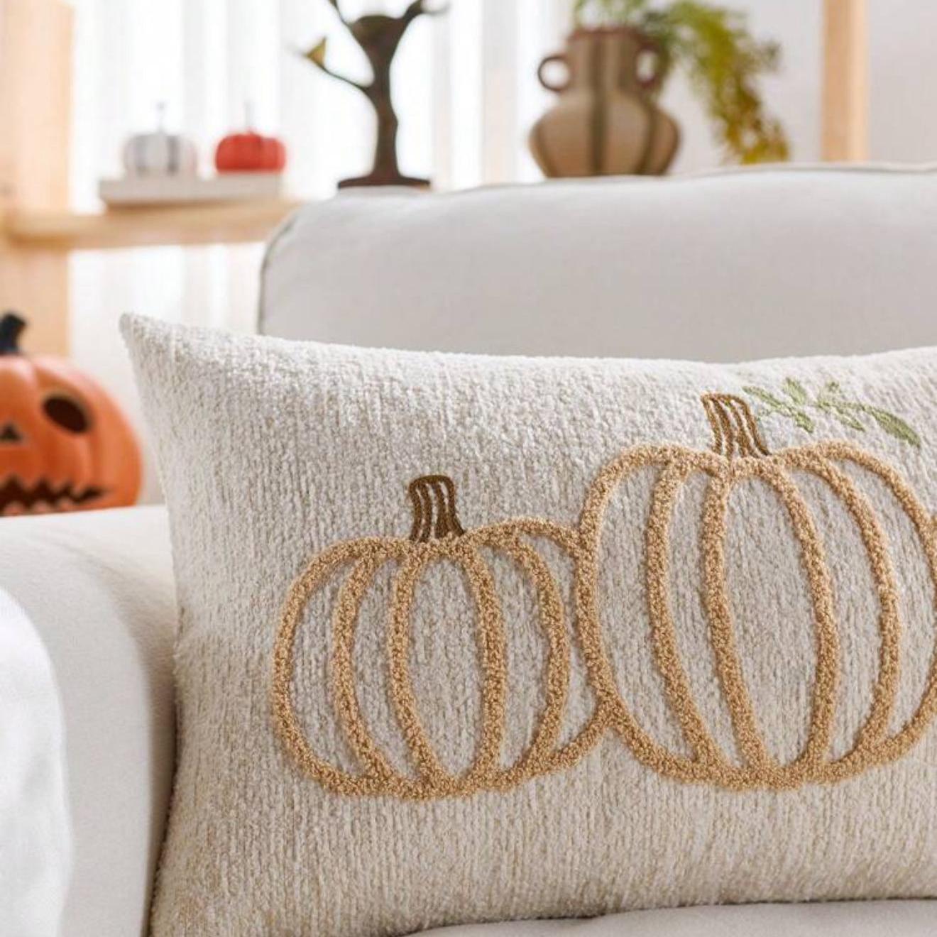 Embroidered Gold Pumpkin Lumbar Pillow  DAME BOHEME