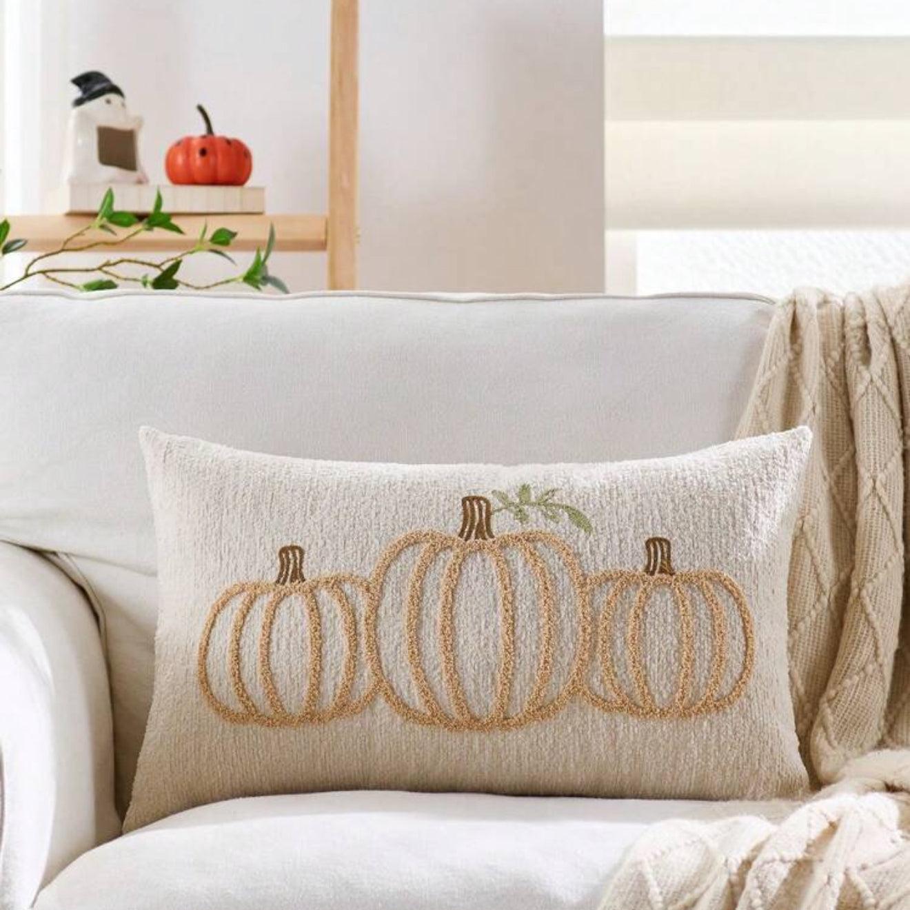 Embroidered Gold Pumpkin Lumbar Pillow  DAME BOHEME