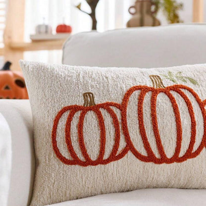 Embroidered Orange Pumpkin Lumbar Pillow  DAME BOHEME