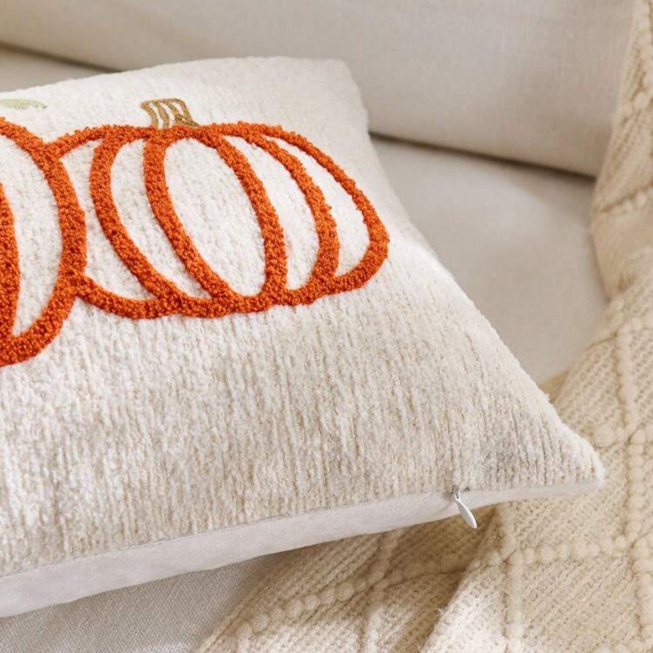 Embroidered Orange Pumpkin Lumbar Pillow  DAME BOHEME