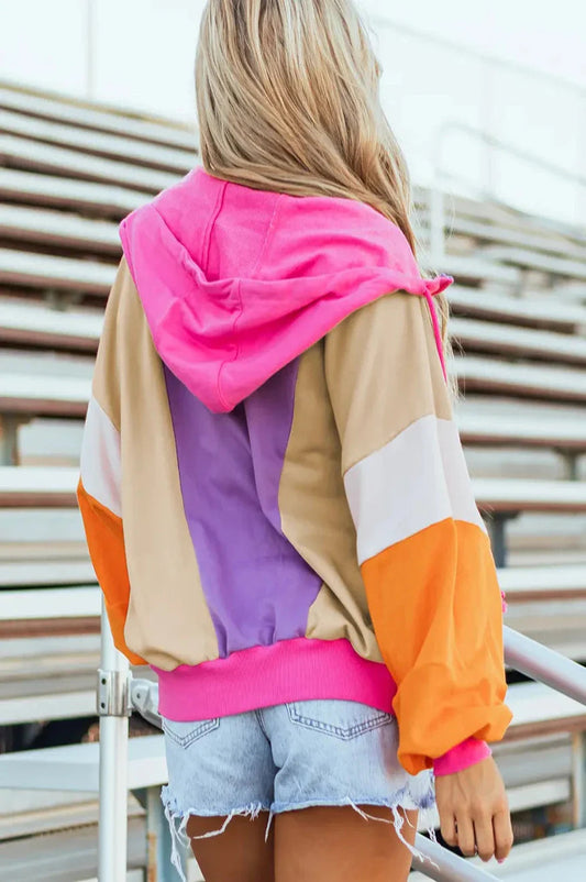 Oversized Bright Pink Purple & Orange Zip Hoodie  DAME BOHEME