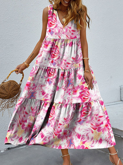 Floral Tiered Maxi Tank Sun Dress Trendsi