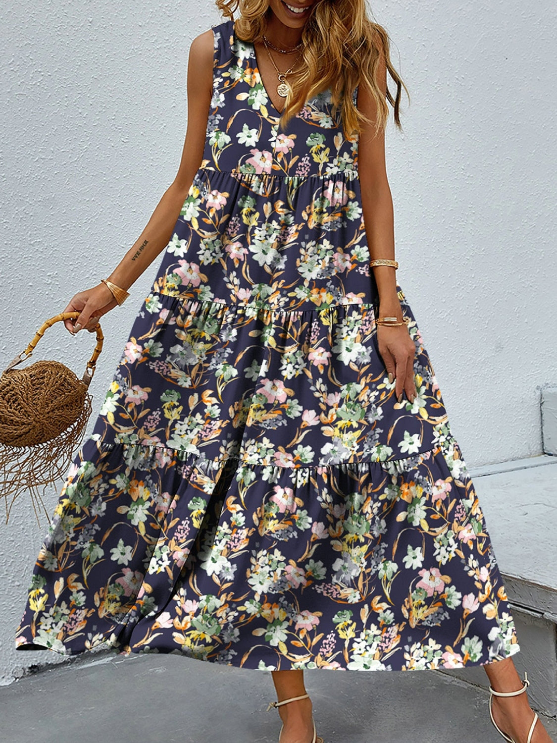 Floral Tiered Maxi Tank Sun Dress Trendsi