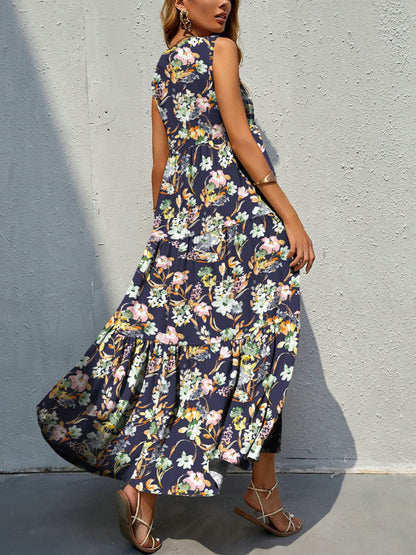 Floral Tiered Maxi Tank Sun Dress Trendsi