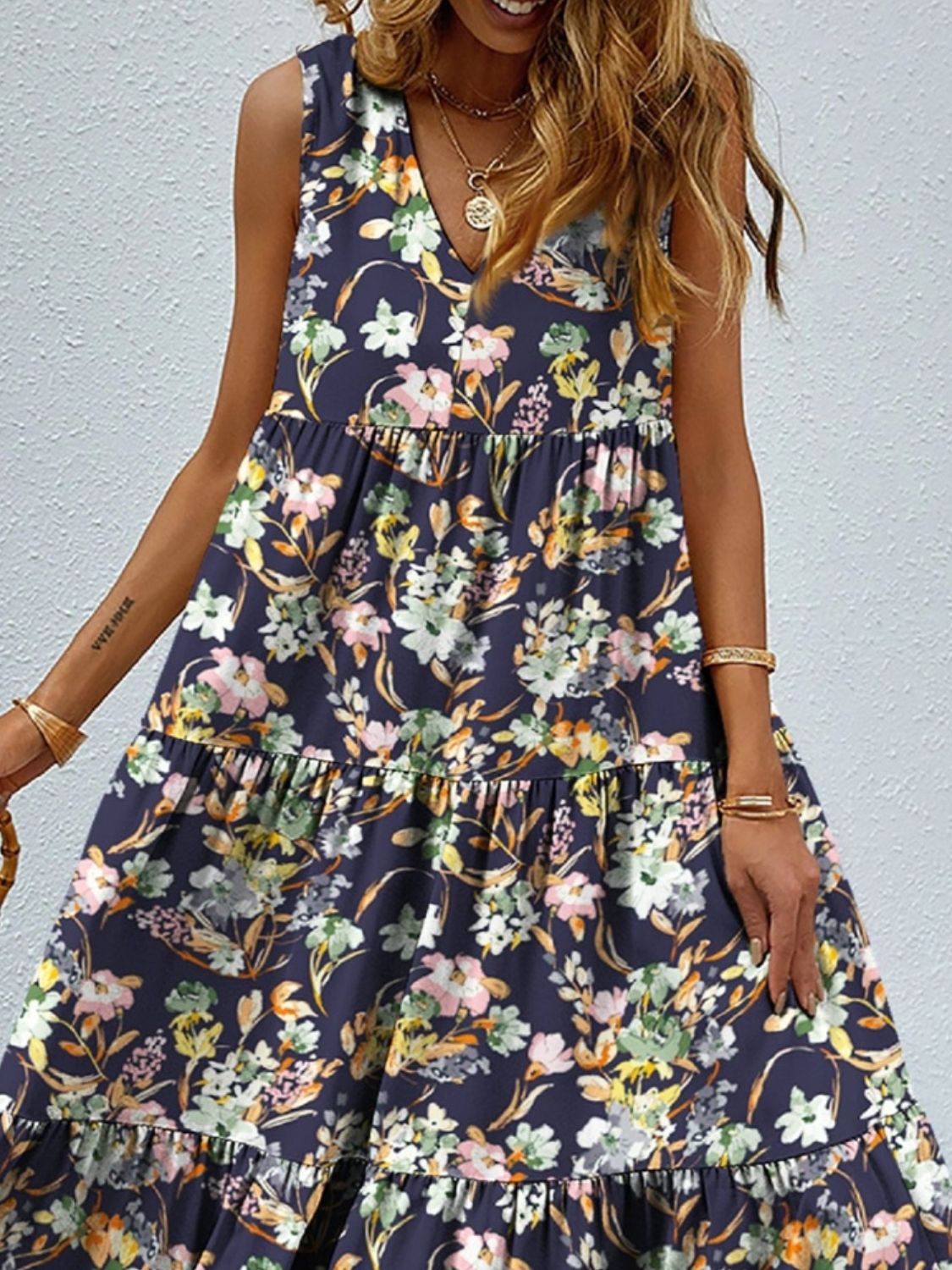 Floral Tiered Maxi Tank Sun Dress Trendsi