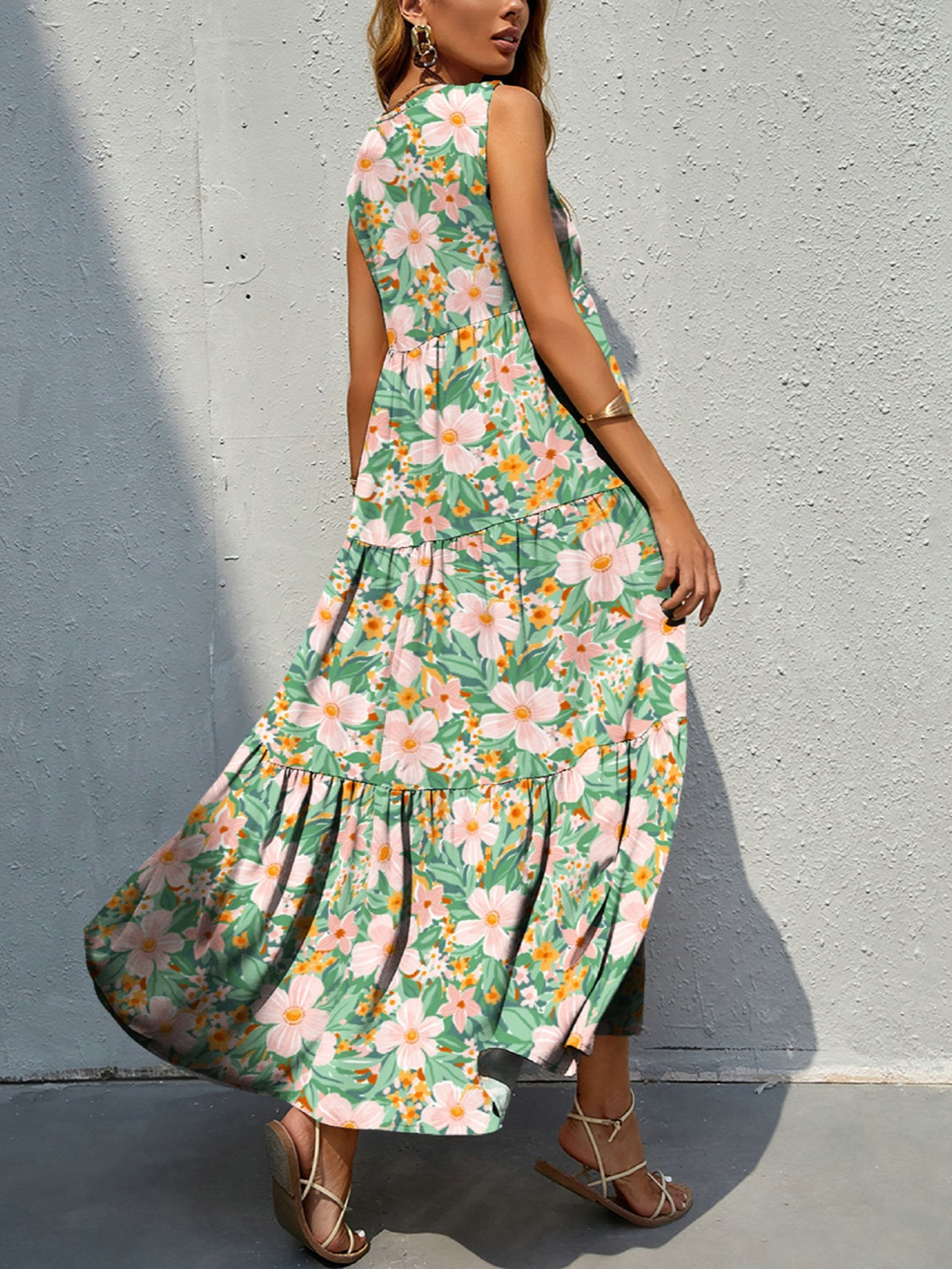 Floral Tiered Maxi Tank Sun Dress Trendsi