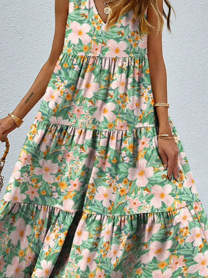 Floral Tiered Maxi Tank Sun Dress Trendsi