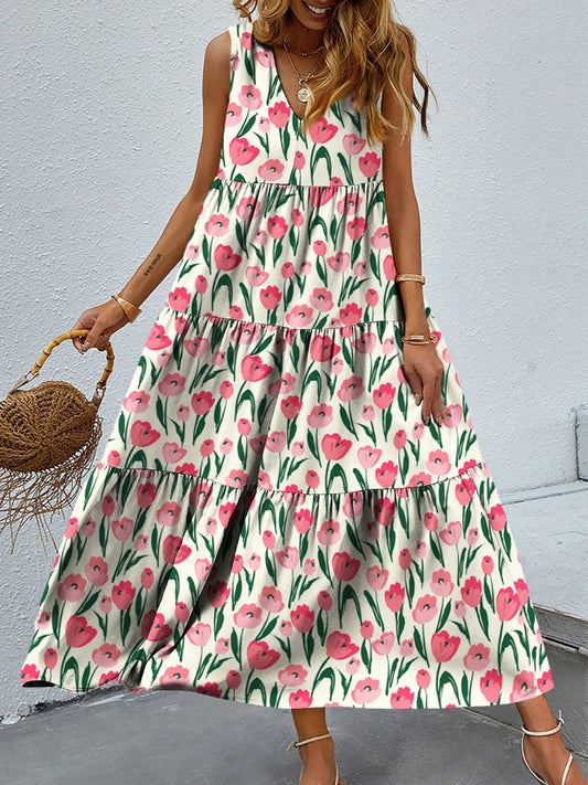 Floral Tiered Maxi Tank Sun Dress Trendsi