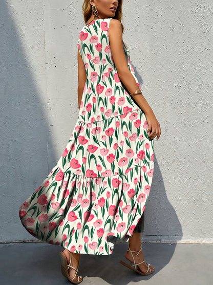 Floral Tiered Maxi Tank Sun Dress Trendsi