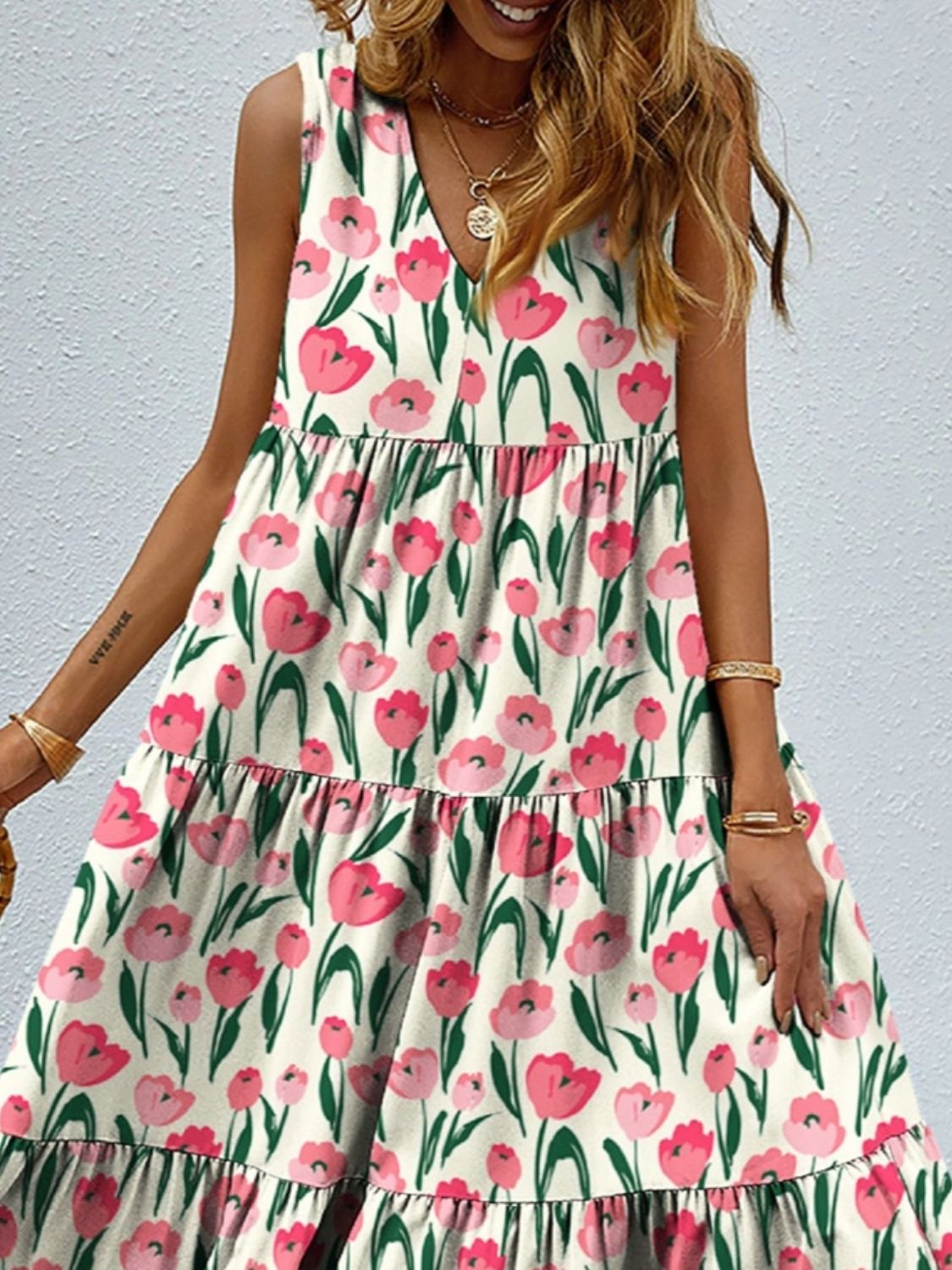 Floral Tiered Maxi Tank Sun Dress Trendsi