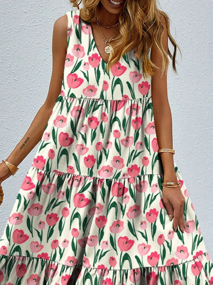 Floral Tiered Maxi Tank Sun Dress Trendsi