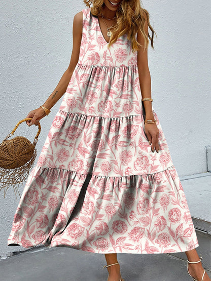 Floral Tiered Maxi Tank Sun Dress Trendsi