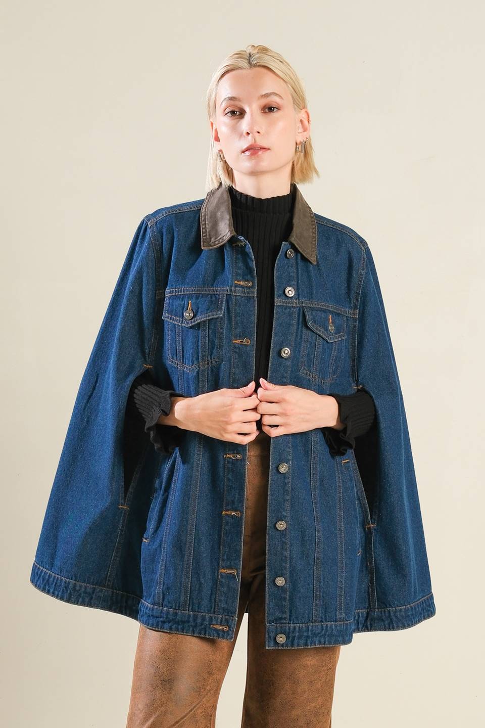 IF THOU MUST LOVE ME DENIM CAPE JACKET  DAME BOHEME