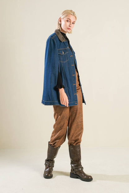IF THOU MUST LOVE ME DENIM CAPE JACKET  DAME BOHEME