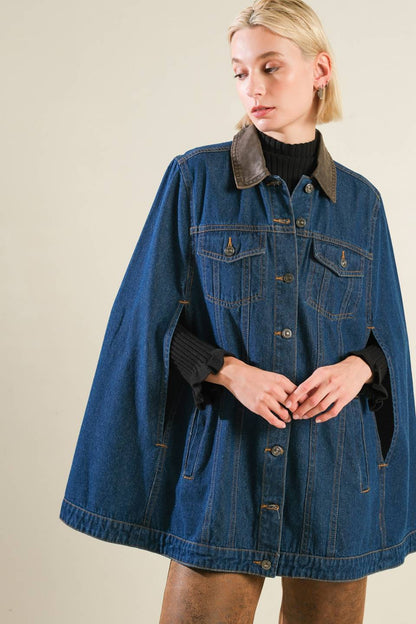 IF THOU MUST LOVE ME DENIM CAPE JACKET  DAME BOHEME