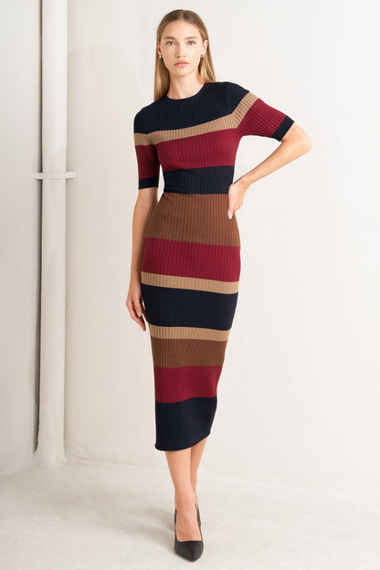 FALL RHYTHM COLOR BLOCKED MIDI SWEATER DRESS  DAME BOHEME