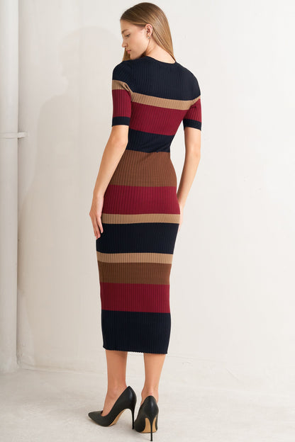 FALL RHYTHM COLOR BLOCKED MIDI SWEATER DRESS  DAME BOHEME