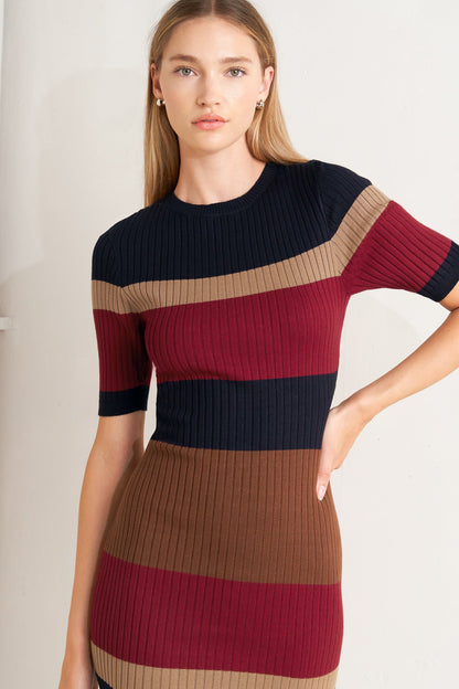 FALL RHYTHM COLOR BLOCKED MIDI SWEATER DRESS  DAME BOHEME