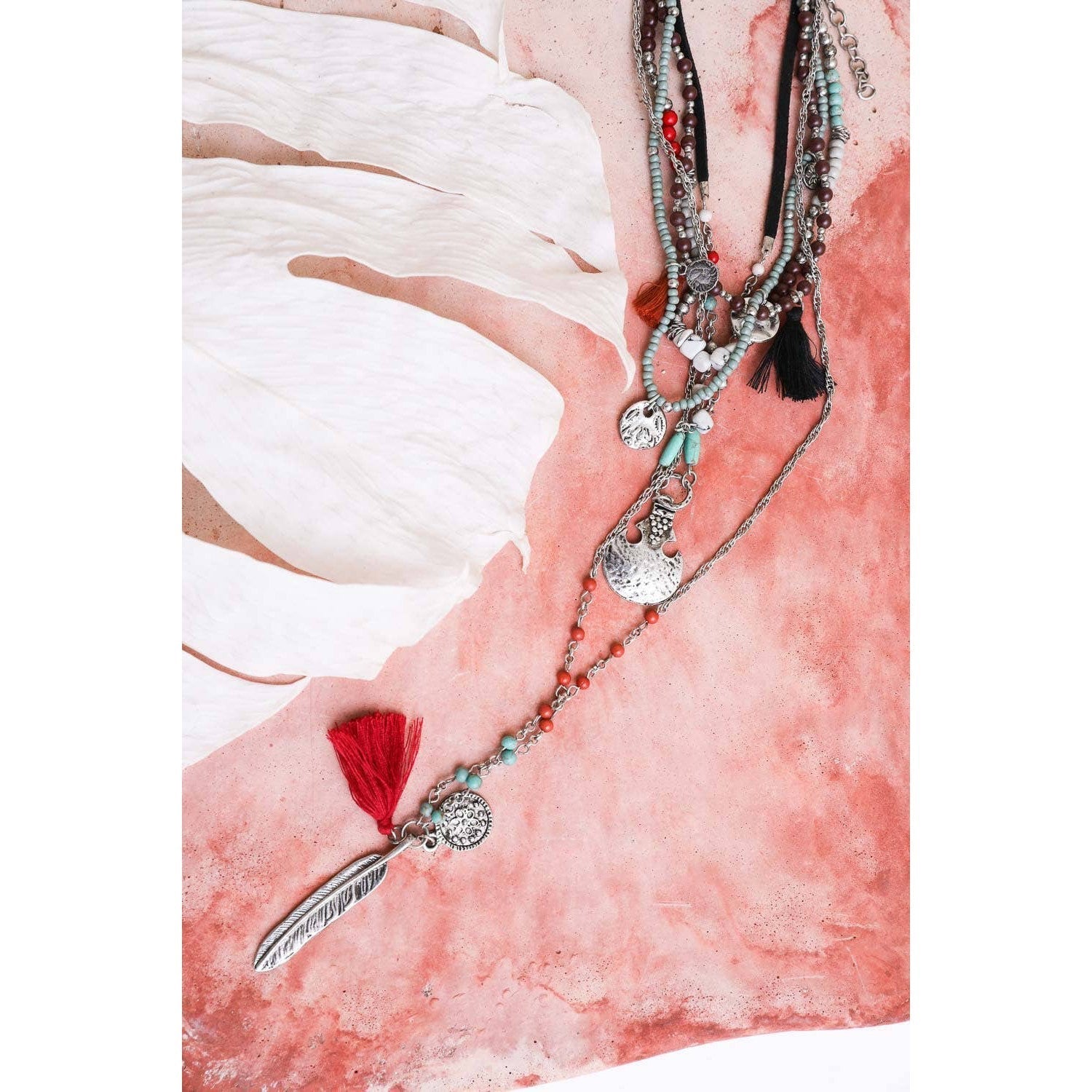 Feather Fringe Multi-Layered Necklace | Handmade Bohemian Style  DAME BOHEME