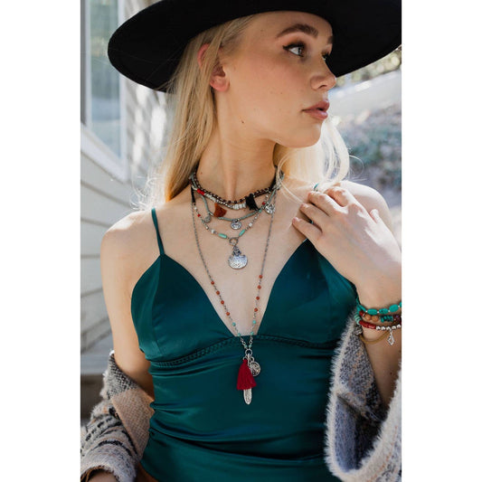 Feather Fringe Multi-Layered Necklace | Handmade Bohemian Style  DAME BOHEME