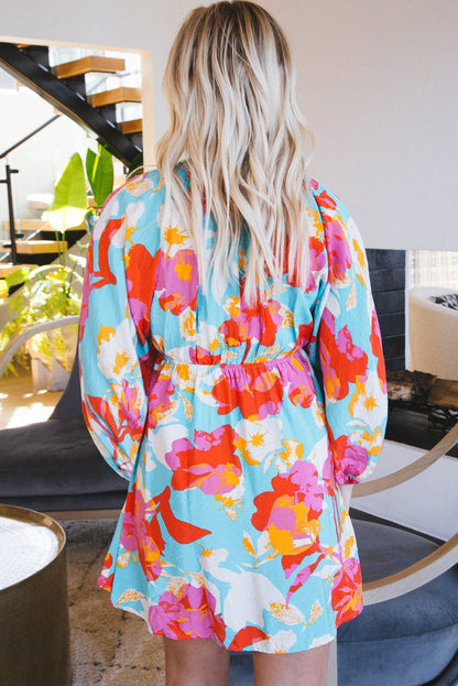 Floral Bracelet Sleeve Empire Waist Mini Dress YNIQUE