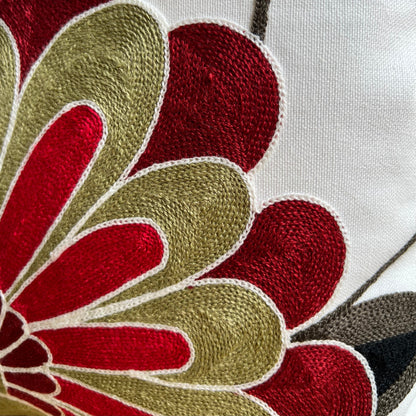 Folk Blooms Embroidered Throw Pillow Cover  DAME BOHEME