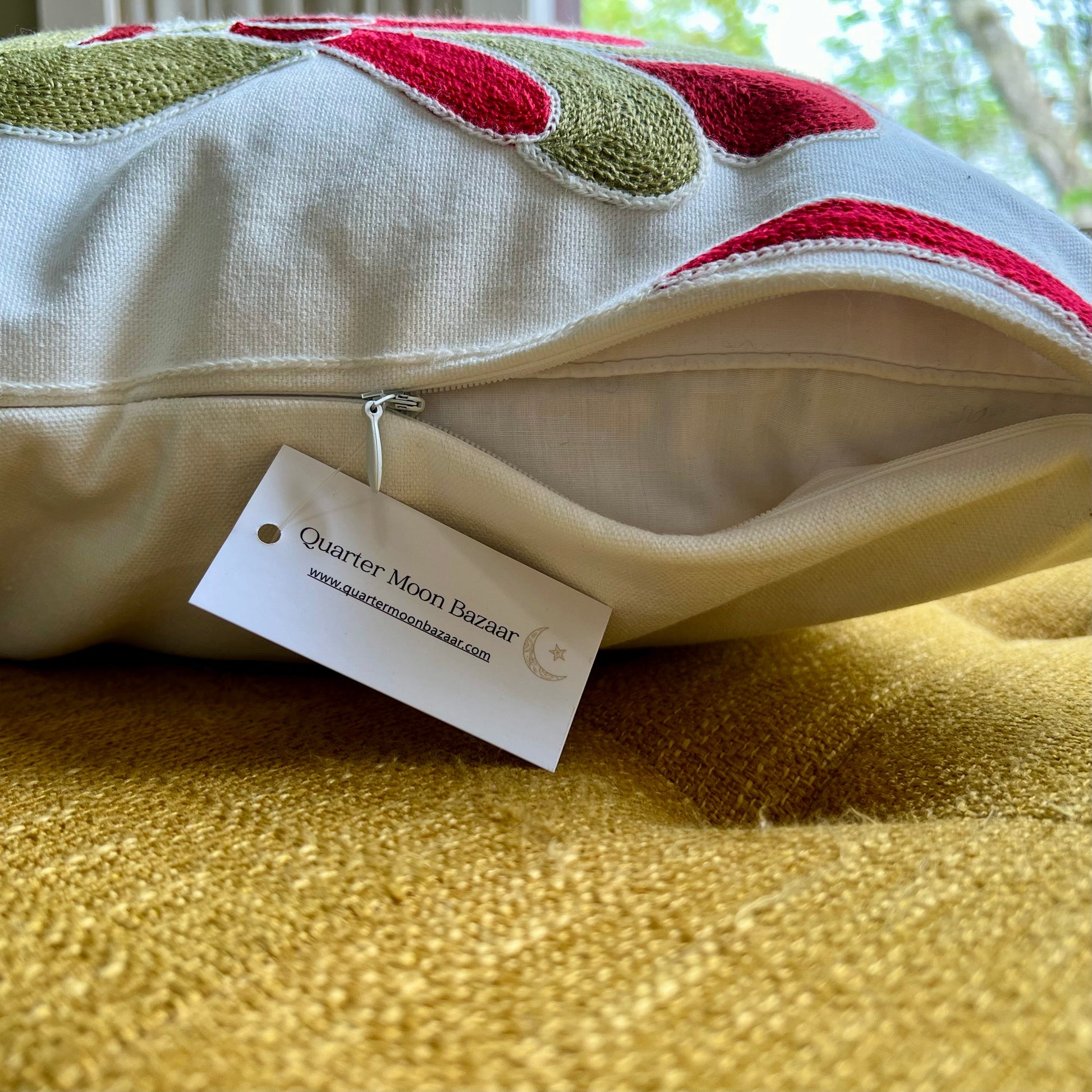 Folk Blooms Embroidered Throw Pillow Cover  DAME BOHEME