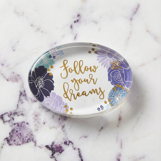 Follow Your Dreams Oval Floral Glass Paperweight  DAME BOHEME